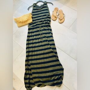 Splendid Striped Green and Navy Maxi Dress